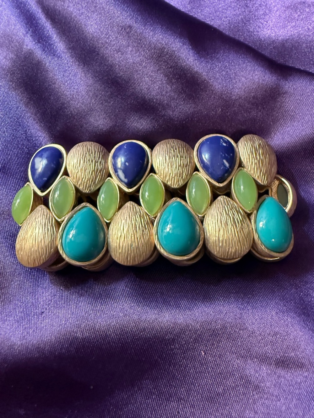 Gold-Tone Multicolor Teardrop Bracelet with Blue, Turquoise, and Green Stones